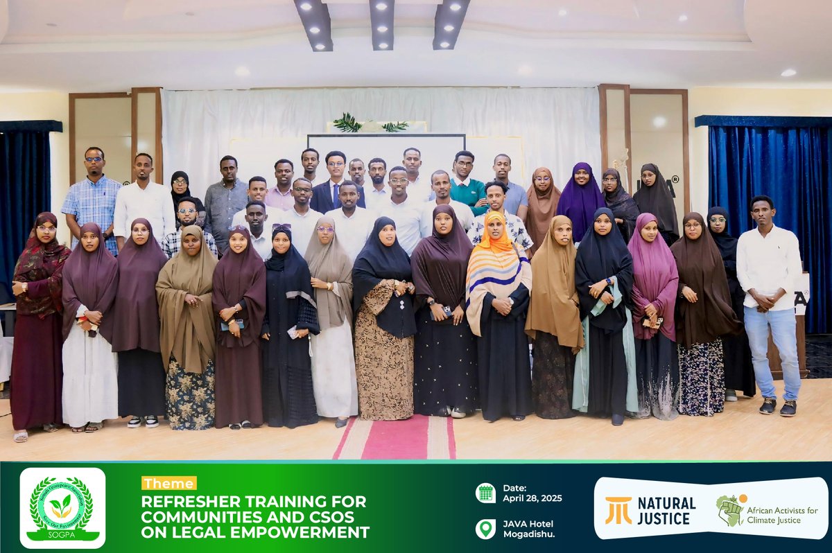 Somali Greenpeace Association (@sogpa2) on Twitter photo <a href="/naturaljustice/">Natural Justice</a> , in partnership with <a href="/SOGPA2/">Somali Greenpeace Association</a> , concluded a Refresher Training for communities and 5 CSOs on legal empowerment. Strengthening advocacy and rights awareness is vital for resilient communities. Proud of this milestone!
#LegalEmpowerment #NaturalJustice #SOGPA <a href="/naturaljustice/">Natural Justice</a> , in partnership with <a href="/SOGPA2/">Somali Greenpeace Association</a> , concluded a Refresher Training for communities and 5 CSOs on legal empowerment. Strengthening advocacy and rights awareness is vital for resilient communities. Proud of this milestone!
#LegalEmpowerment #NaturalJustice #SOGPA
