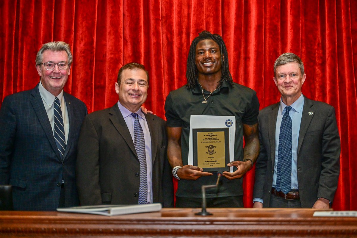 Wide receiver Greg Gaines III was honored with a Scholar-Athlete Award at the Rhode Island State House yesterday! 📘🎒🤩

#GoRhody #3MoreFeet