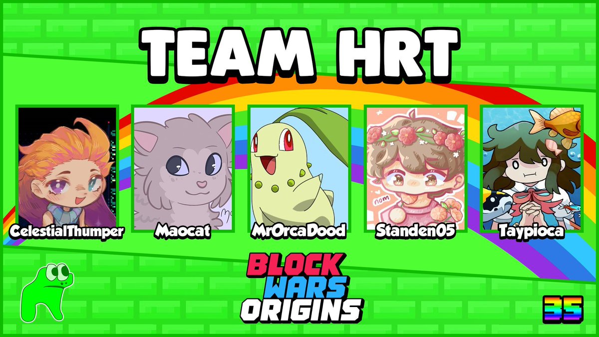 It’s chaos! Which player will reach the end first? 🐴 

📢Announcing <a href="/CelestialThmpr/">Thumpεr 🦭</a> <a href="/Maocat__/">Maocat | ❤️</a> <a href="/MrOrcaDood/">Orca</a> <a href="/Standen05/">Nayr</a> and <a href="/taypioca_/">tay</a> on Team HRT!📢

Watch them bounce around in Block Wars Origins 35: Pride on May 3rd at 11 AM ET!
