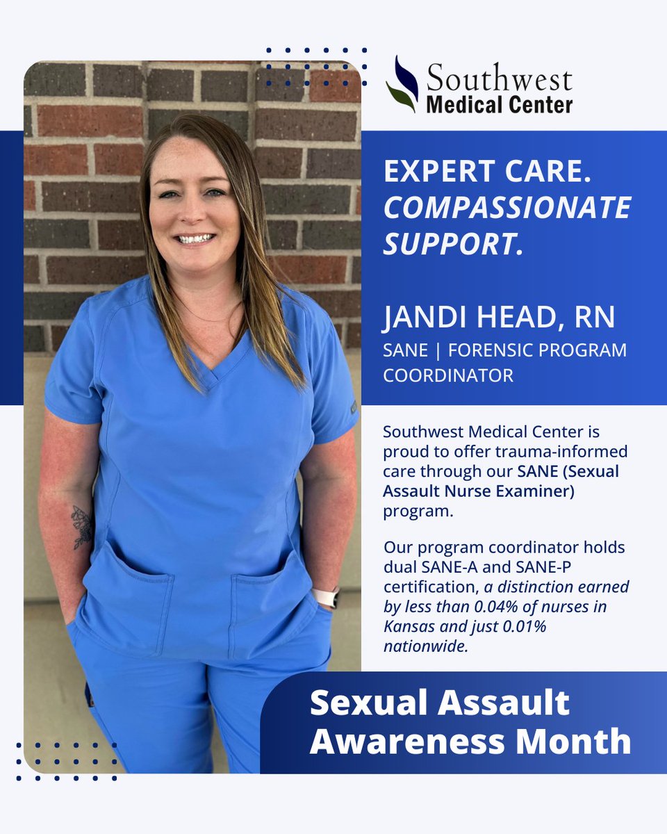 🌟 April is Sexual Assault Awareness Month 🌟

Our Sexual Assault Nurse Examiner (SANE) program, led by forensic program coordinator Jandi Head, provides trauma-informed medical care to survivors of sexual assault.