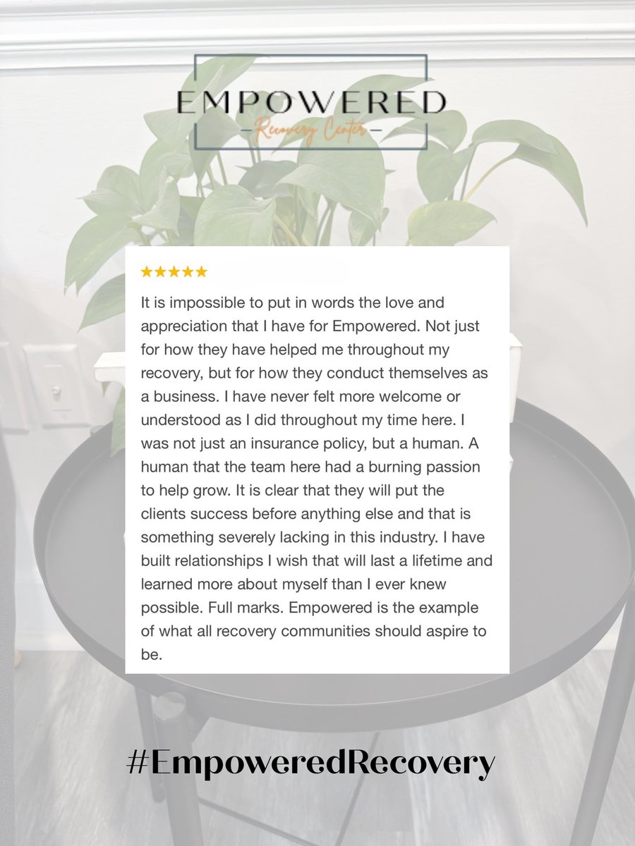 EmpoweredR's tweet photo. ✨Your feedback means the world to us! ✨

To start your new journey in sobriety contact us at 
(678) 680-5878. We are here to help you every step of the way✨

#atlanta #marietta #kennesaw #roswell #woodstock #alpharetta #cobb #selfcare #EmpoweredRecovery https://t.co/bbmYjAnvSn