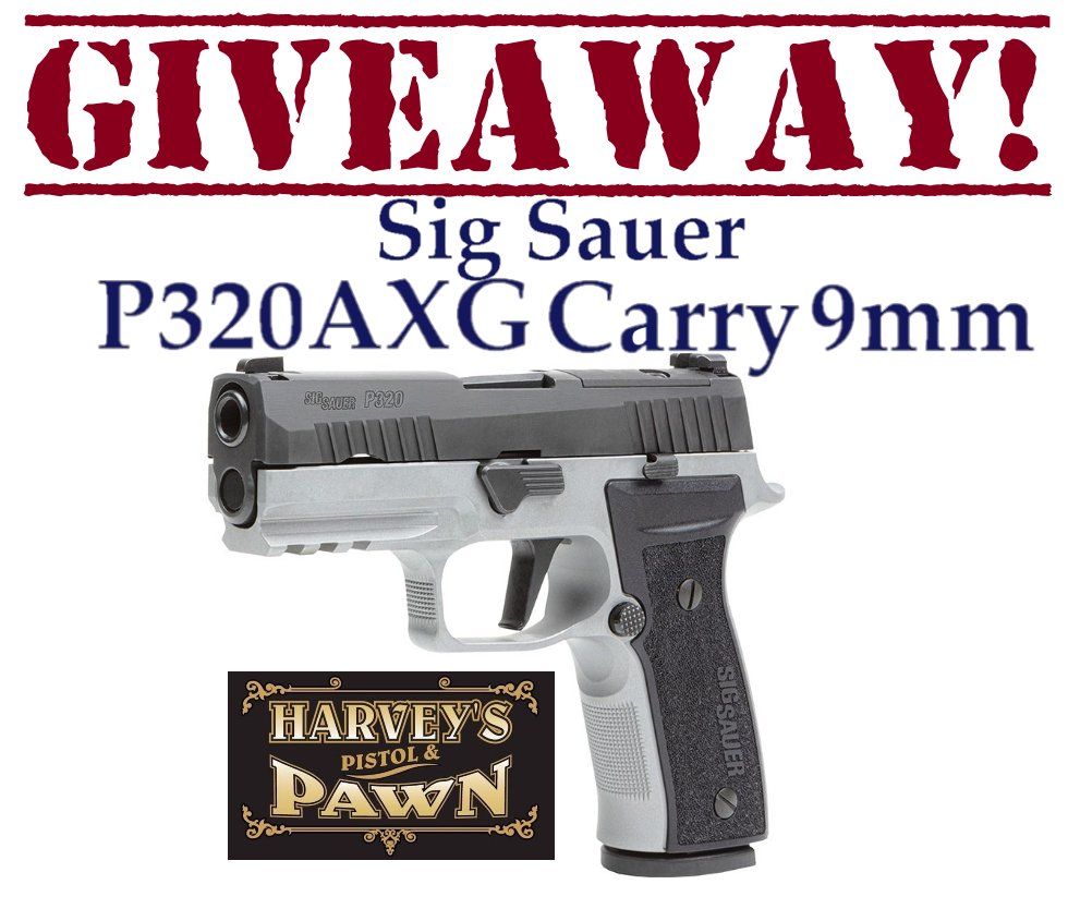 This week's giveaway is up! A Sig Sauer P320 AXG Carry! All followers who like and share this and our sales will be entered! Thank you all for helping us spread the word of our shop and our promotions! Have a great and  blessed week!