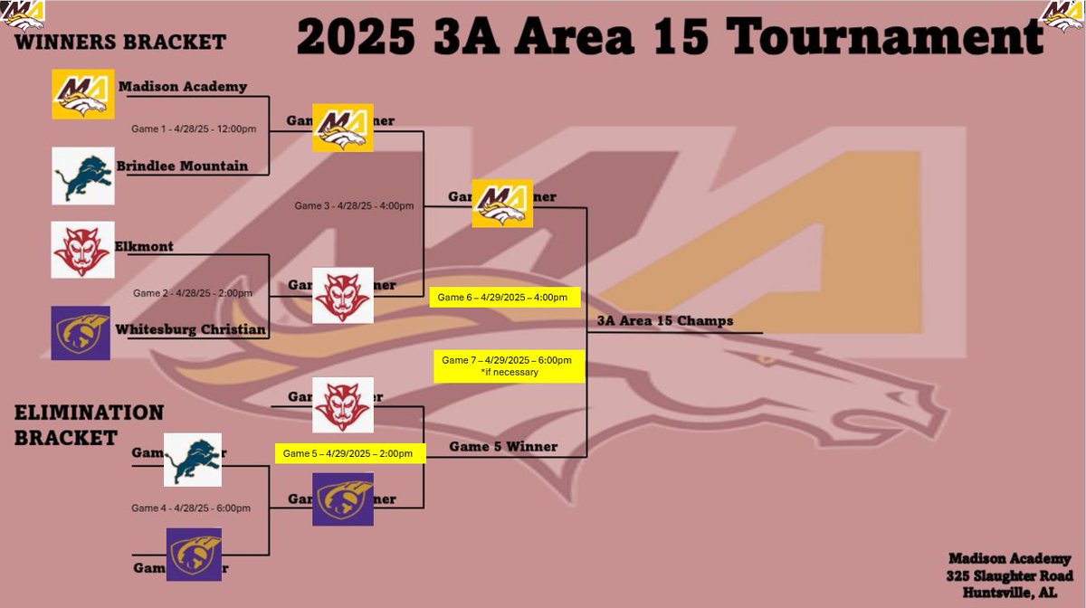 Updated Area Tournament Bracket! Go Mustangs!