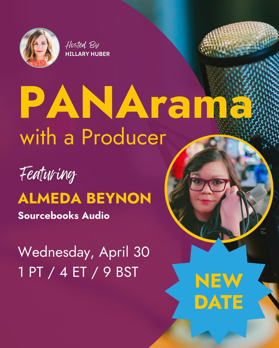 NEW DATE! NOW TOMORROW WED APR 30
FOR MEMBERS ONLY
PANArama with a Producer: 
Almeda Beynon from Sourcebooks Audio
Wednesday, April 30
4pm EDT (NY)
1pm PDT (LA)
9pm BST (London)

The Zoom link will be available 15 minutes before to logged-in members on the PANA website.