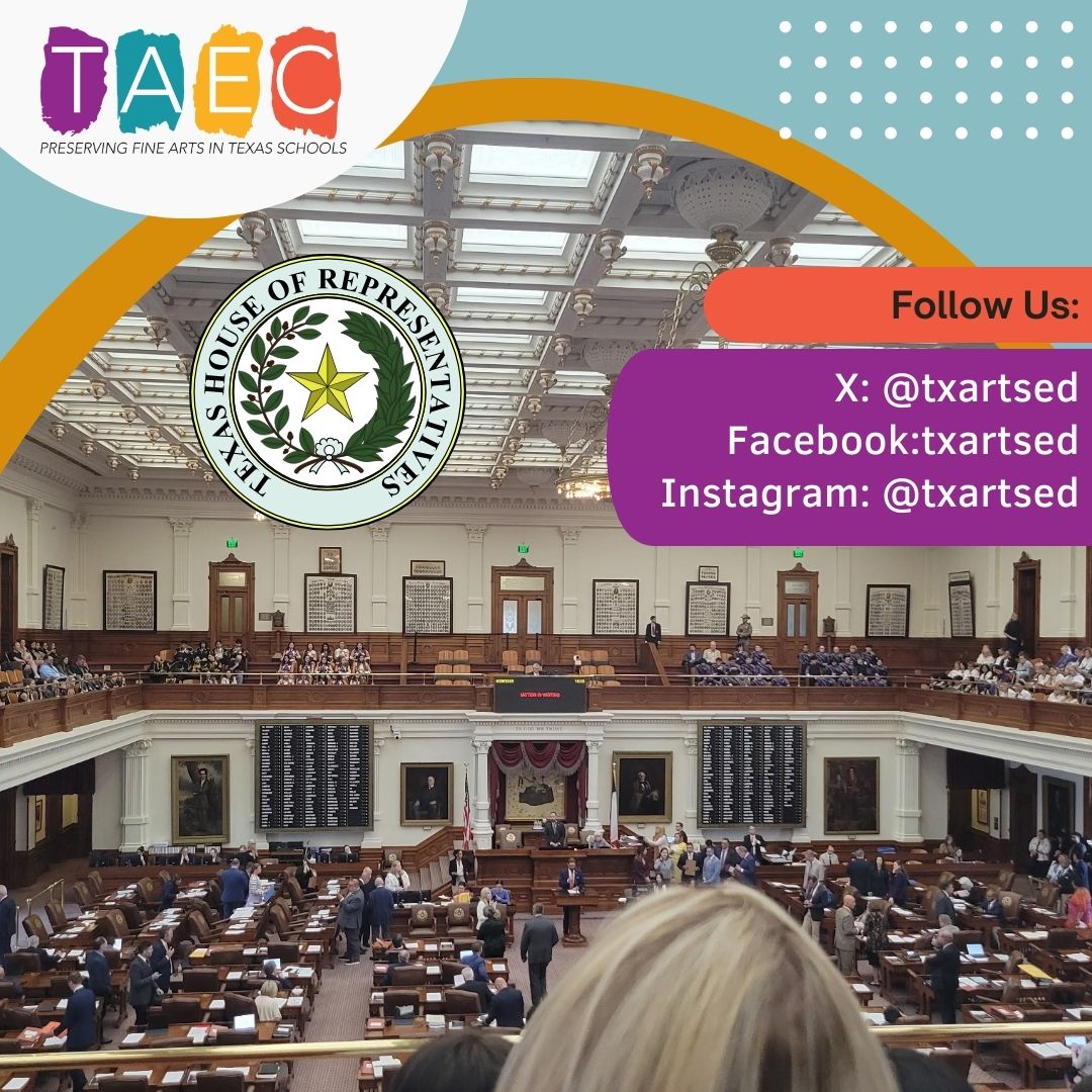Fine Arts Capitol Day is off to a busy start! Mariachi, drill team, and marching band students from across the state are in the Texas House of Representatives Gallery this morning in support of Fine Arts! #TxArtsEd #TxLege
