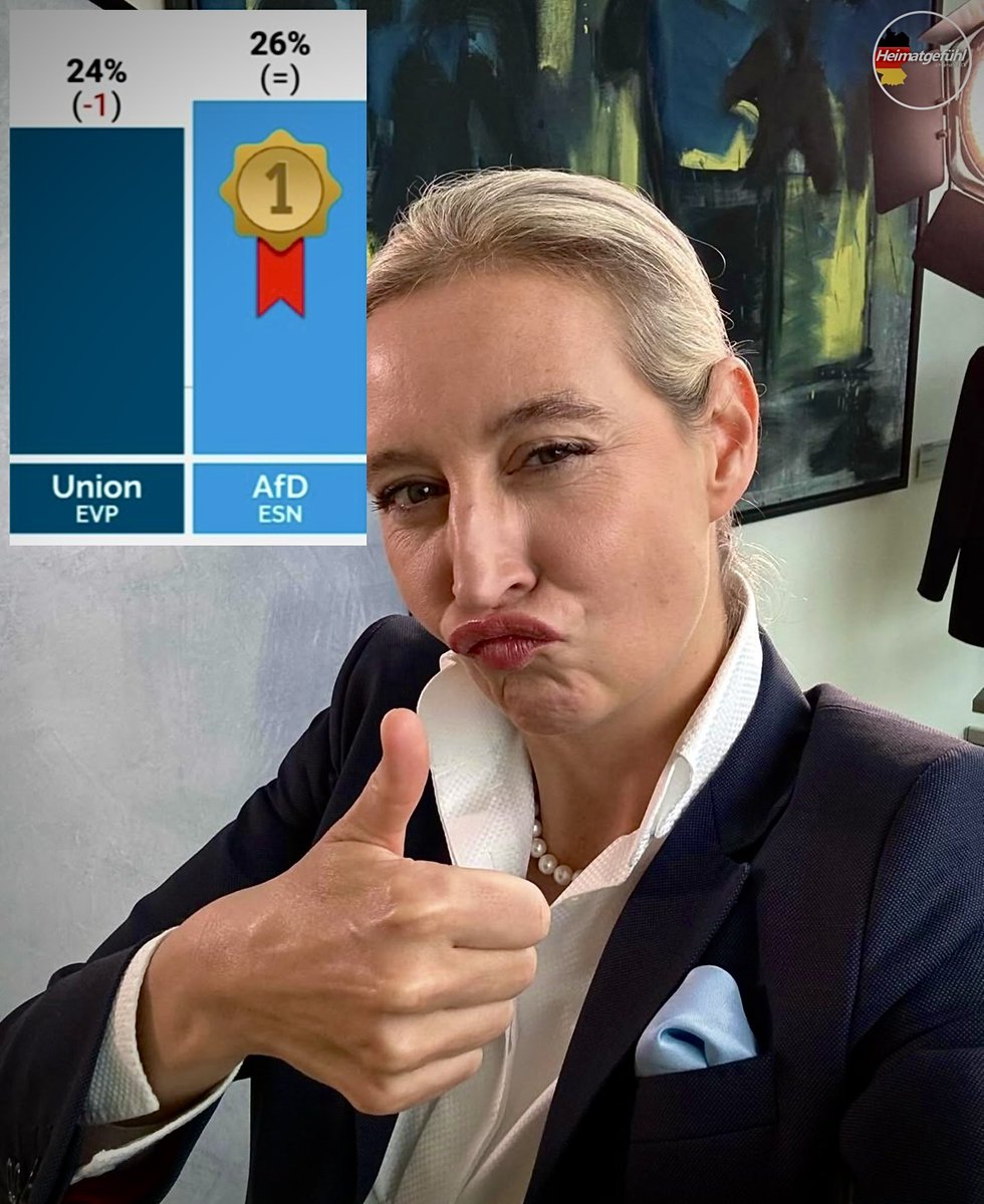 AfD: 26% 
Union: 24% 

Ich liebe alles daran. 🥳💪🏼