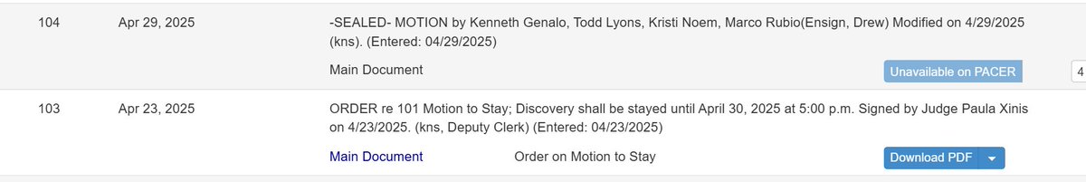 🚨BREAKING: Something is a foot in Garcia case as Trump Admin. had convinced judge to delay discovery for week. Deadline set to expire tomorrow &amp; Trump Administration just submitted a sealed Motion. Keeping👀on!