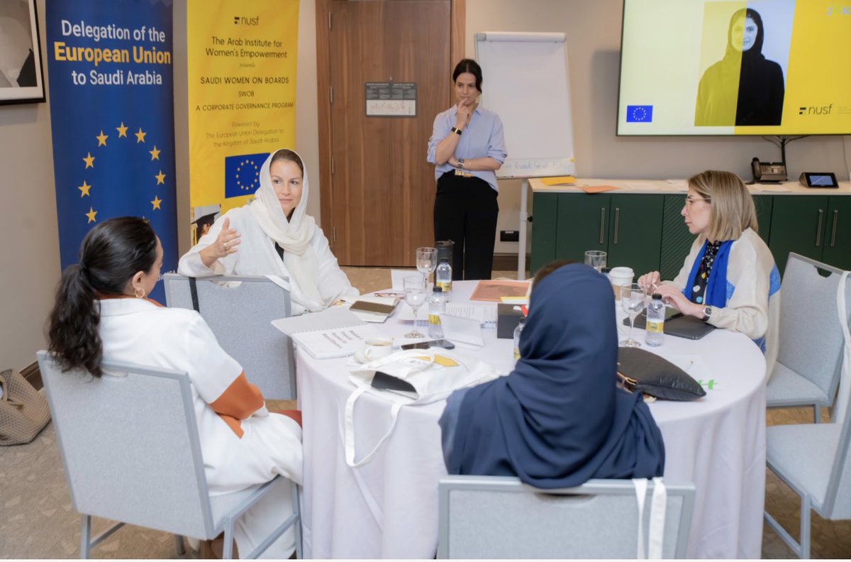 EUintheGCC's tweet photo. ๐ค Saudi Women on Boards - #SWOB
๐ช๐บ๐ธ๐ฆ
In cooperation with the #ChaillotPrize-Winning @nusf_s, we are implementing a 5-day course to enhance #WomenLeadership in #KSA.
On the agenda:
๐ leadership strategies,
๐ financial literacy,
๐ boardroom dynamics,
๐ & more.
Stay tuned! https://t.co/88cT5g4fkH
