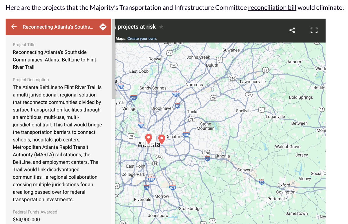 ThreadATL's tweet photo. The House Majority’s Transportation &amp; Infrastructure Committee is moving to repeal funding for projects nationwide, including a connection between Atlanta's Beltline &amp; the Flint River, plus Phase 1 of the Stitch.

https://t.co/1PDn4CDTbj https://t.co/088kcEmdst