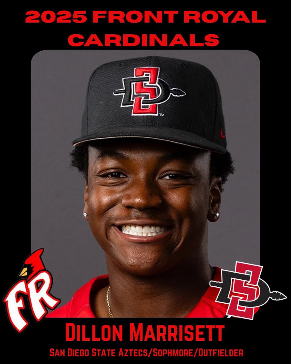 FRCardinals's tweet photo. Another piece of the puzzle 🔥
Dillon Marrisett, outfielder from San Diego State
Ready to go to battle with the squad this summer. Let’s get after it. ⚾
#frontroyalcardinals #goaztects https://t.co/k8lnNE7T4F