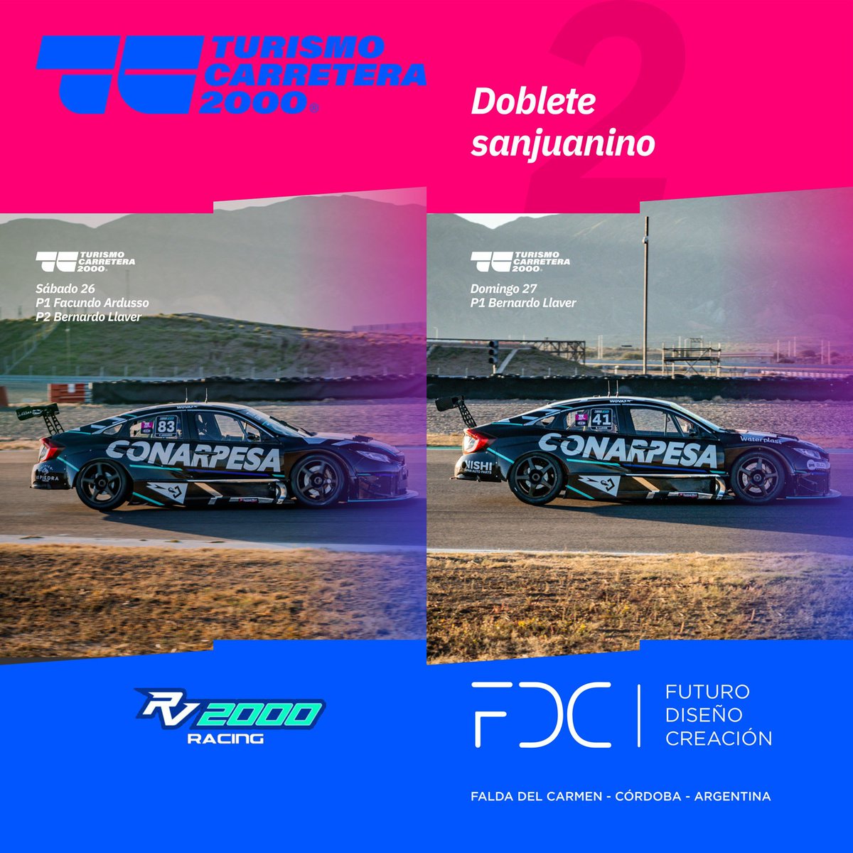 Gran fin de semana en el Circuito San Juan Villicum, donde ganamos las dos carreras del Turismo Carretera 2000 🏁
.
El sábado la victoria fue para Facundo Ardusso, seguido de Bernardo Llaver, completando el 1-2 del RV Racing. El domingo, se impuso el mendocino.