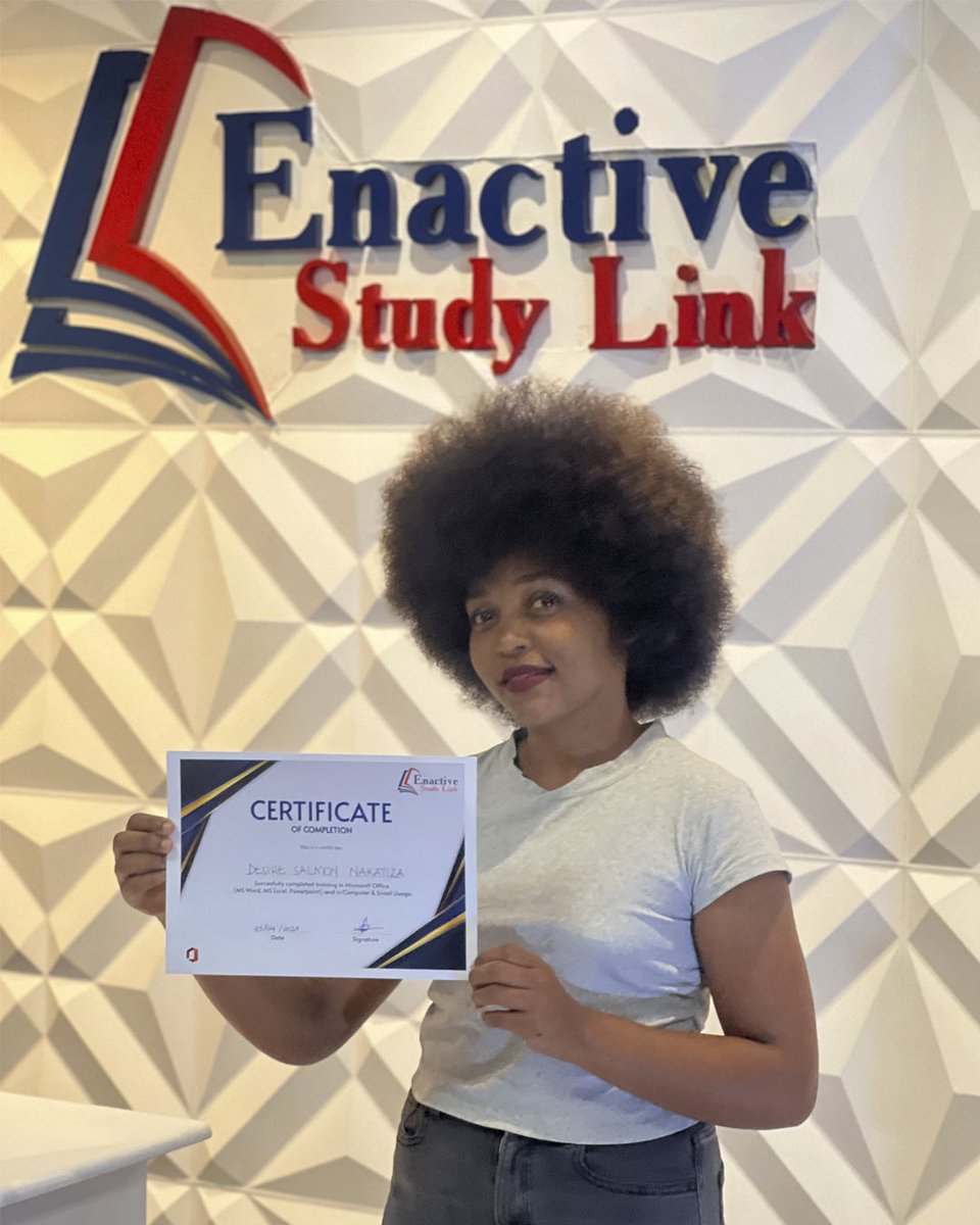 Congratulations to Desire Salmon on successfully completing her MS Office course with Enactive Study Link! Ace it with us.

#msofficetraining #studyabroad #enactivestudylink
