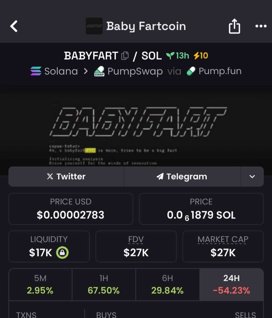 WizzyF1111's tweet photo. @lynk0x The #BABYFART RUNS DEEP 

👶💨 8X7c3yTNZYvh4BFomGDELACBZjscqEFXQrer4Nzjpump https://t.co/Rw8bnnjtcJ