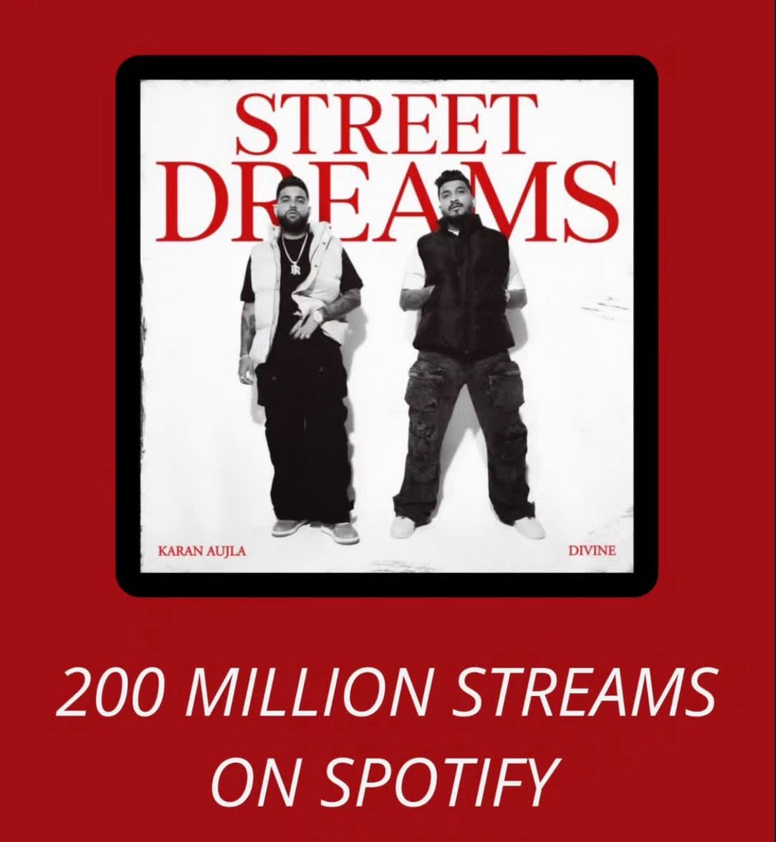 HarmanSakrala's tweet photo. STREET DREAMS BY KARAN AUJLA X DIVINE CROSS 200 MILLION+ STREAMS ON SPOTIFY 🔥

@GeetanDiMachine 🔥

#KARANAUJLA #STREAMS #SPOTIFY 🔥 https://t.co/tXY5vDR4NO