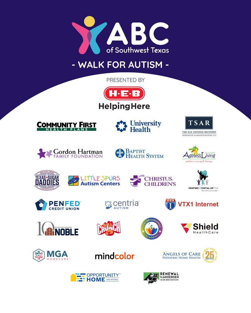 We would like to take a moment to express our heartfelt thanks to our 2025 Walk for Autism sponsors - without their support, our Walk would not be what it is! #abcofswtexas #walkforautism