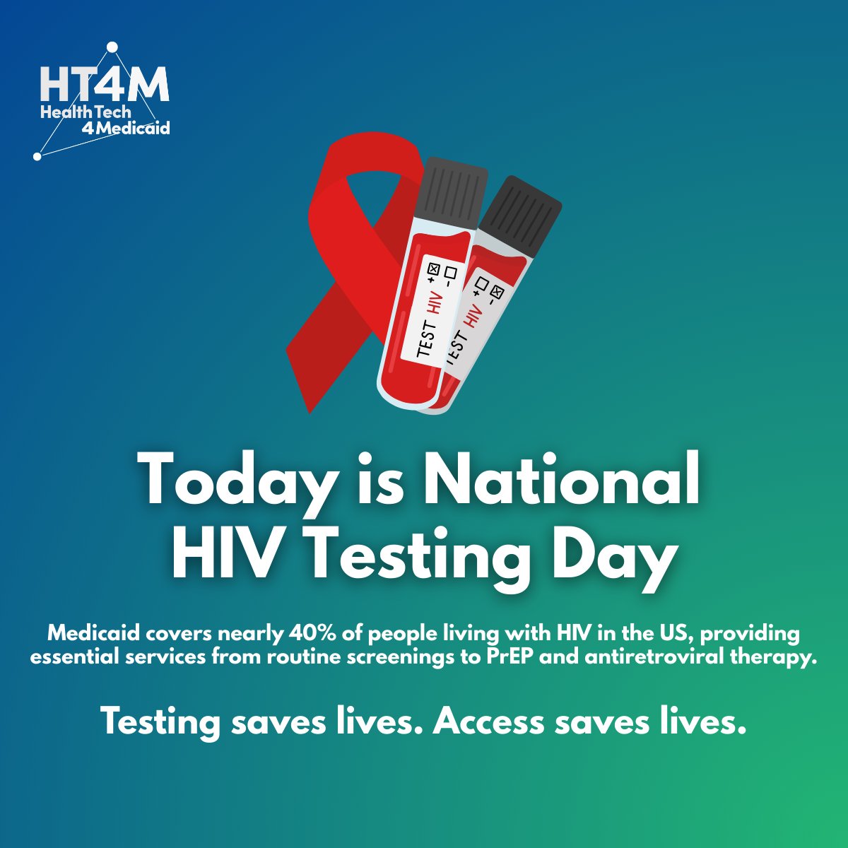 📅 June 27 is National HIV Testing Day — a reminder that knowing your status is powerful.

We advocate for equitable access to HIV prevention, testing, and treatment — and Medicaid is a lifeline in this effort. Medicaid covers nearly 40% of people living with HIV in the U.S.