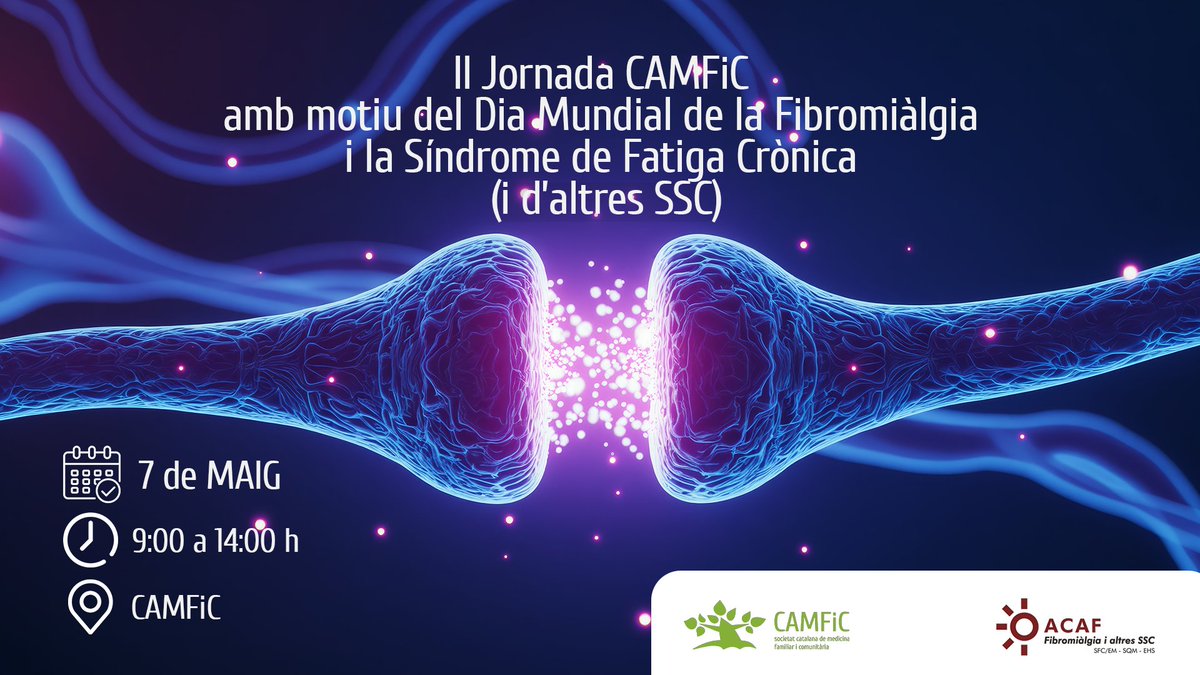 💥És hora d’escoltar, compartir i avançar plegats sobre  la fibromiàlgia, la SFC i altres SSC🙌

👩‍⚕️👨‍⚕️ II Jornada formativa oberta a professionals i persones afectades "Caminant cap a l’entesa mútua"

🗓️ 7 de maig I CAMFiC. Inscripcions i més informació
👉 camfic.cat/DetallActivita…