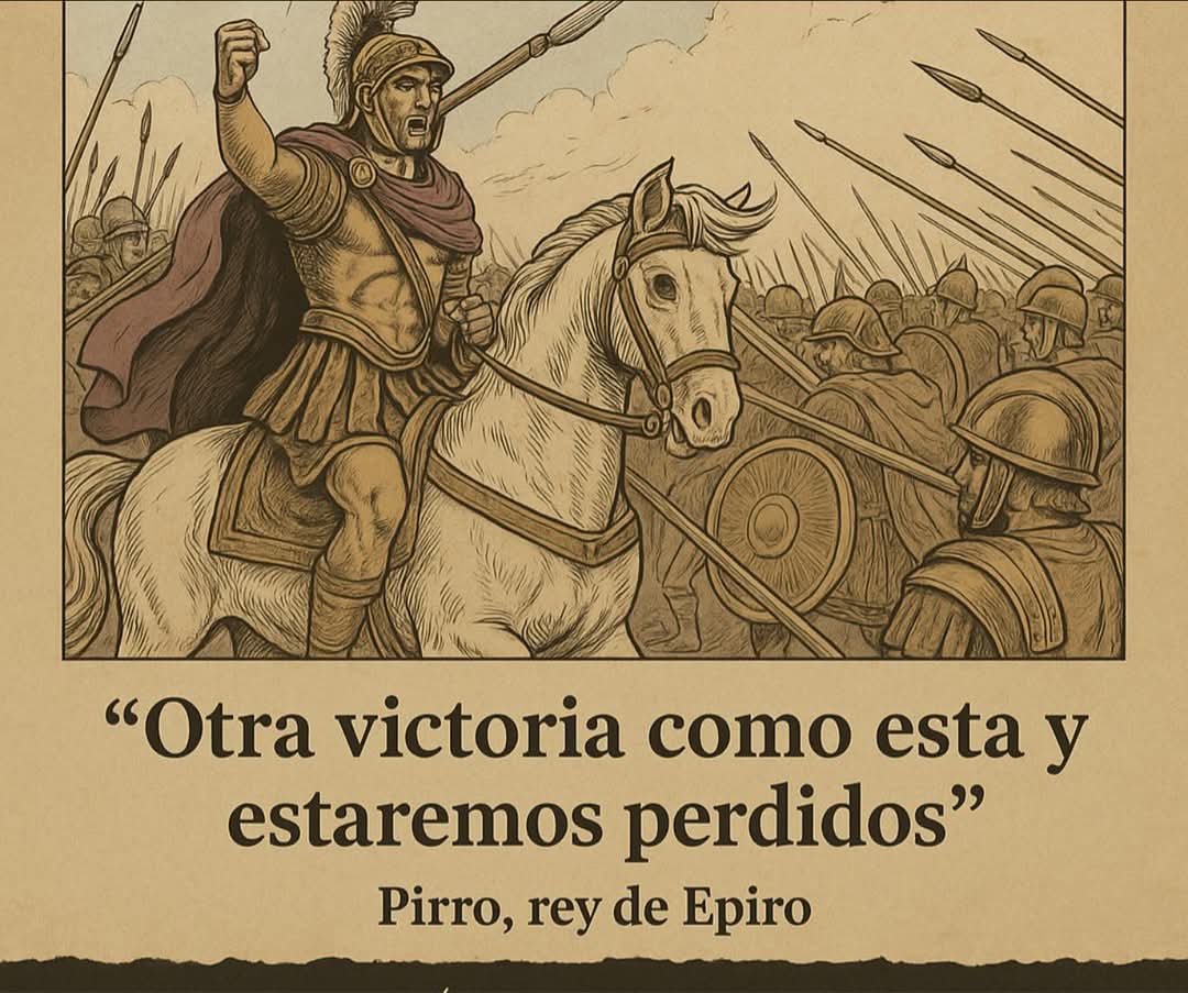 masterganjaok's tweet photo. La frase de Pirro, surge tras su victoria en la batalla de Asculum contra los romanos en el 279 a.C. Aunque técnicamente ganó, perdió tantos hombres valiosos que se dio cuenta de que cada triunfo así lo acercaba más a la ruina. De ahí el concepto de “victoria pírrica”. https://t.co/y0iXl0VOgT