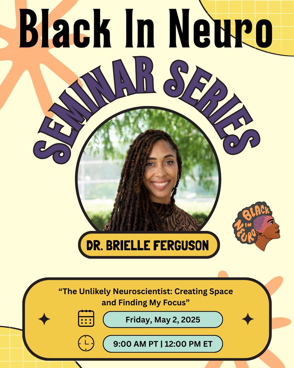 Black In Neuro 🧠 (@blackinneuro) on Twitter photo We are back with the #BlackInNeuroSeminarSeries this time with <a href="/BrielleRyan/">Dr. Bri is on Bluesky 👩🏾🔬🧠</a> Asst. Professor @HarvardMed & BIN Co-Founder! 🧠✨She’s sharing her neuroscience journey and you won't want to miss it.
📅 May 2 | 🕛 12PM ET
Register here ➡️us06web.zoom.us/meeting/regist… We are back with the #BlackInNeuroSeminarSeries this time with <a href="/BrielleRyan/">Dr. Bri is on Bluesky 👩🏾🔬🧠</a> Asst. Professor @HarvardMed & BIN Co-Founder! 🧠✨She’s sharing her neuroscience journey and you won't want to miss it.
📅 May 2 | 🕛 12PM ET
Register here ➡️us06web.zoom.us/meeting/regist…