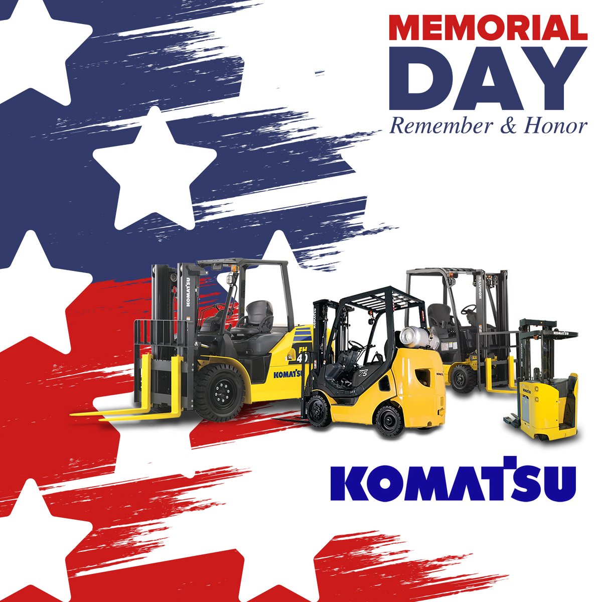 Remembering and honoring those who have served for our freedom. Have a happy and safe Memorial Day Weekend!

770-938-5071
komatsuforklift.com/company/atlanta

#MemorialDay #freedom #usa #soldiers #Komatsu #forklift #MaterialHandling #SupplyChain #Atlanta #Georgia