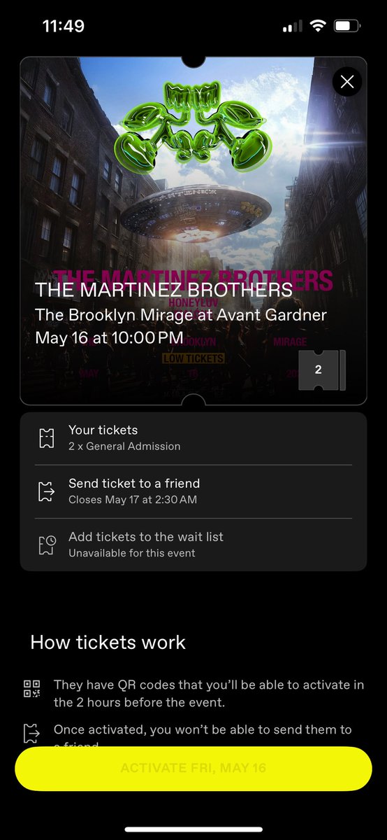 omfkim_'s tweet photo. 2 Martinez brothers tickets for sale at Brooklyn mirage May 16th. Message me asap!! https://t.co/rkMwZusUVy