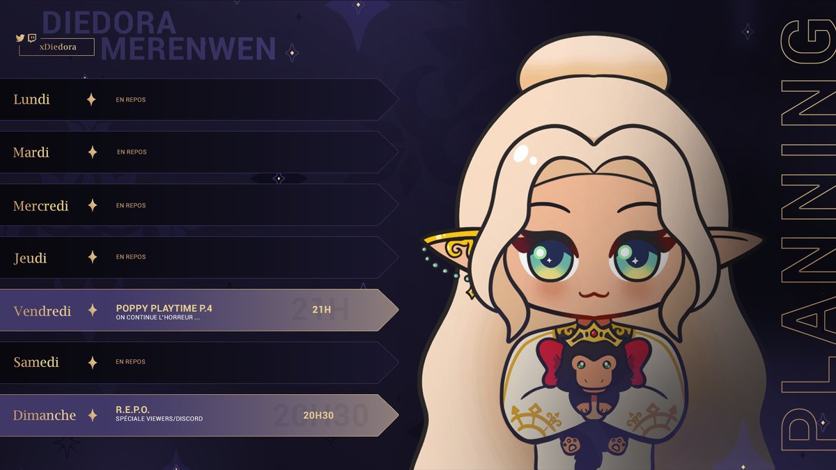 xDiedora's tweet image. Petit planning pour les vacances !
rien de bien nouveau ♥
Un grand merci à @LandscapeSykes pour le reactive chibi Q.Q