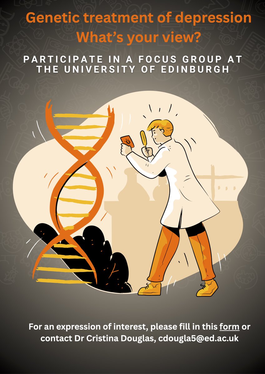 SueReviews's tweet image. We're recruiting - one in-person (Edinburgh) & one online (anywhere) focus group
We're interested to hear from folk who have experience of depression, and opinions on future possible new treatments.
You can express interest in the group via this form: forms.office.com/Pages/Response…