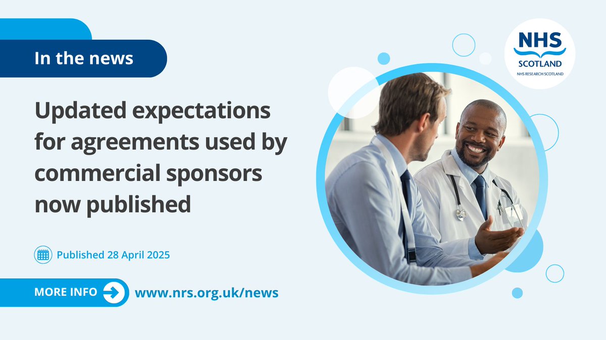 NHS Research Scotland (@nhsresearchscot) on Twitter photo The Health Research Authority has announced the publication of a new model Commercial Chief Investigator Agreement (mCCIA), and model Confidential Disclosure Agreements (mCDA), both of which are expected to be used without modification.
Read the story š nhsresearchscotland.org.uk/news/updated-e⦠The Health Research Authority has announced the publication of a new model Commercial Chief Investigator Agreement (mCCIA), and model Confidential Disclosure Agreements (mCDA), both of which are expected to be used without modification.
Read the story š nhsresearchscotland.org.uk/news/updated-eā¦