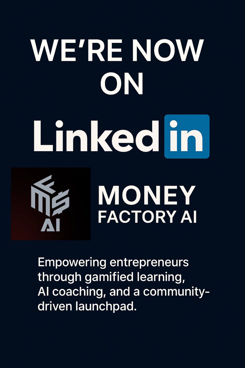 💥 Big news: Money Factory AI is now LIVE on LinkedIn!

New content. New community. Same mission: Learn. Build. Own. 🚀

Join us ➡️ [linkedin.com/company/money-…]

#MoneyFactoryAI #Web3 #LearningReinvented #OwnershipEconomy #FutureOfBusiness
