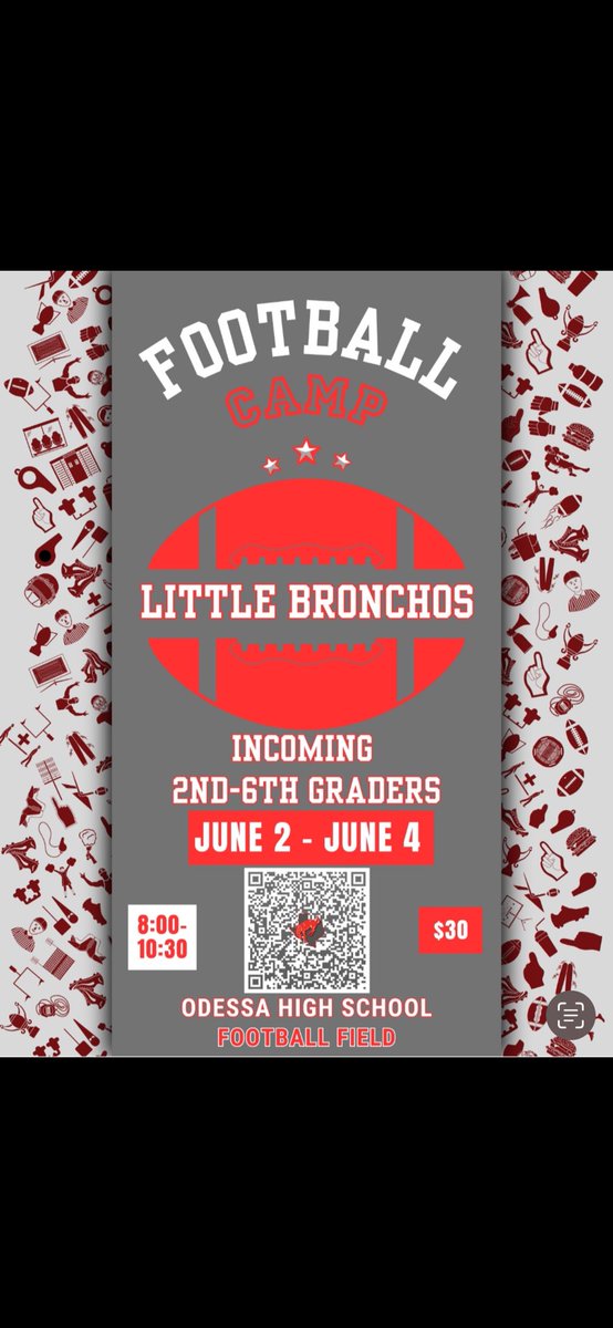 OHS Football (@ohsbronchofb) on Twitter photo 🚨Little Bronchos Camp🚨
See the flyer below to get signed up for our 2nd-6th Grade Camp this summer‼️🔴⚪️
#WestRise #AAAO
<a href="/ECISDAthletics/">EctorCountyISDAthletics</a> <a href="/BigRedBronchos/">Odessa High School</a> 🚨Little Bronchos Camp🚨
See the flyer below to get signed up for our 2nd-6th Grade Camp this summer‼️🔴⚪️
#WestRise #AAAO
<a href="/ECISDAthletics/">EctorCountyISDAthletics</a> <a href="/BigRedBronchos/">Odessa High School</a>
