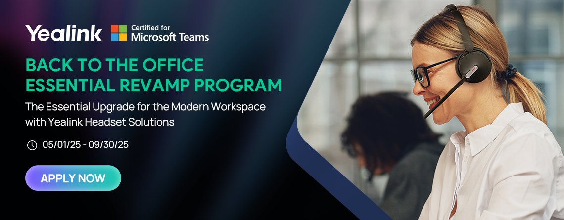 🎧 Upgrade your customers' workspaces and boost your margins!

Earn 60% more with Yealink's Back to the Office Essential Revamp Program, featuring WH64, BH70, and UH35 headsets. The promo is valid from May 1st to September 30th!

Apply now: ow.ly/YoF850VIRp8