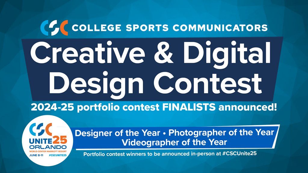 CollSportsComm's tweet image. The CSC Creative &amp;amp; Digital Design Contest committee is pleased to announce the finalists for its 2024-25 portfolio contests in the categories of Designer, Photographer and Videographer of the Year!

Learn about these finalists and see examples of their work⤵️…