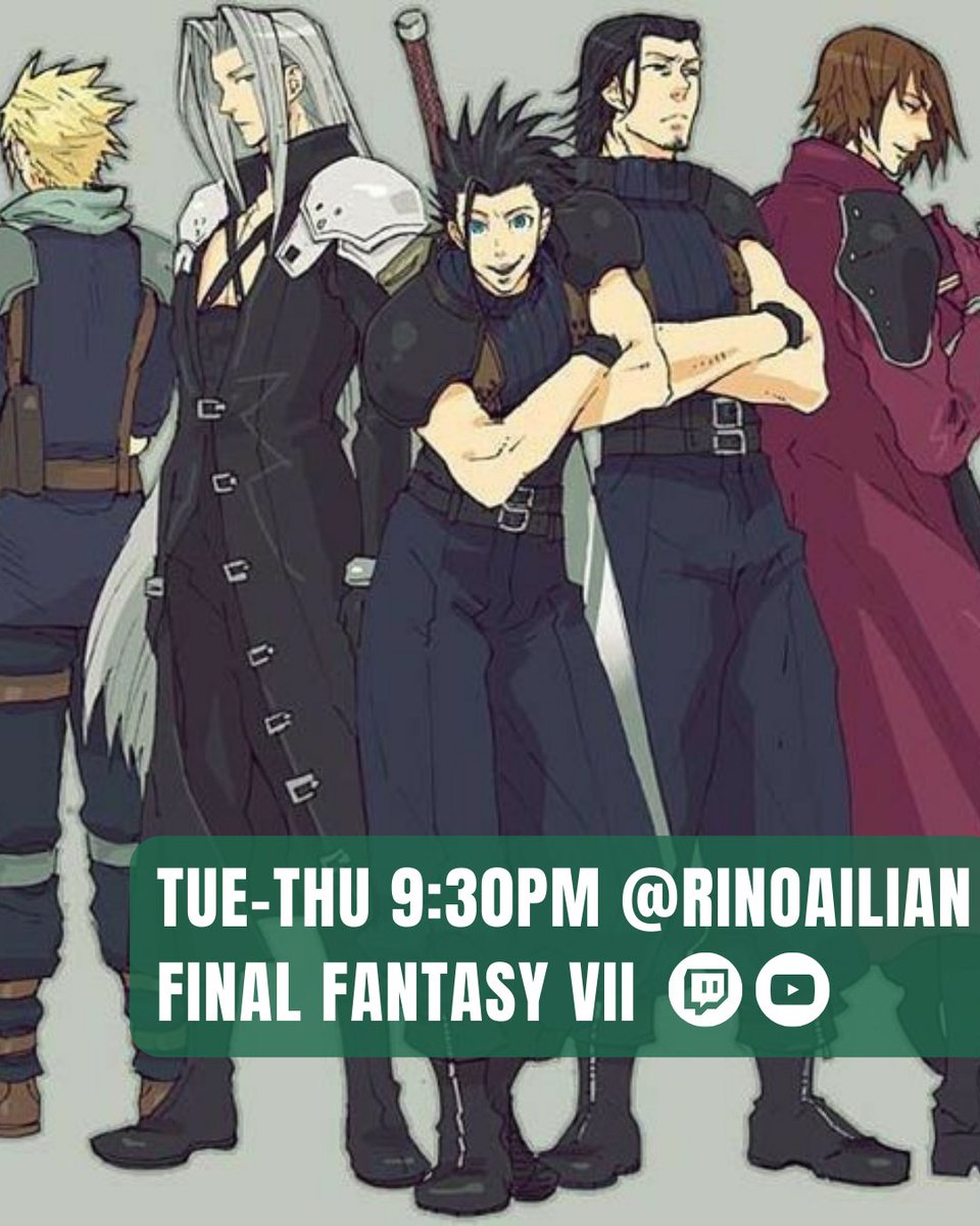 RinoaIlian's tweet photo. Join me in my playthrough of #CrisisCoreFinalFantasyVII with yours truly #RinoaIlian on #Twitch & #YouTube! Like, share, follow & subscribe!
#zackfair #FF7 #FinalFantasyVII #FFVII #SquareEnix #YoutubeGamer #rpggamer #FinalFantasyGamer #twitchaffiliate #gamerstreamer #MTLgamer https://t.co/SWcEXD8Rdi