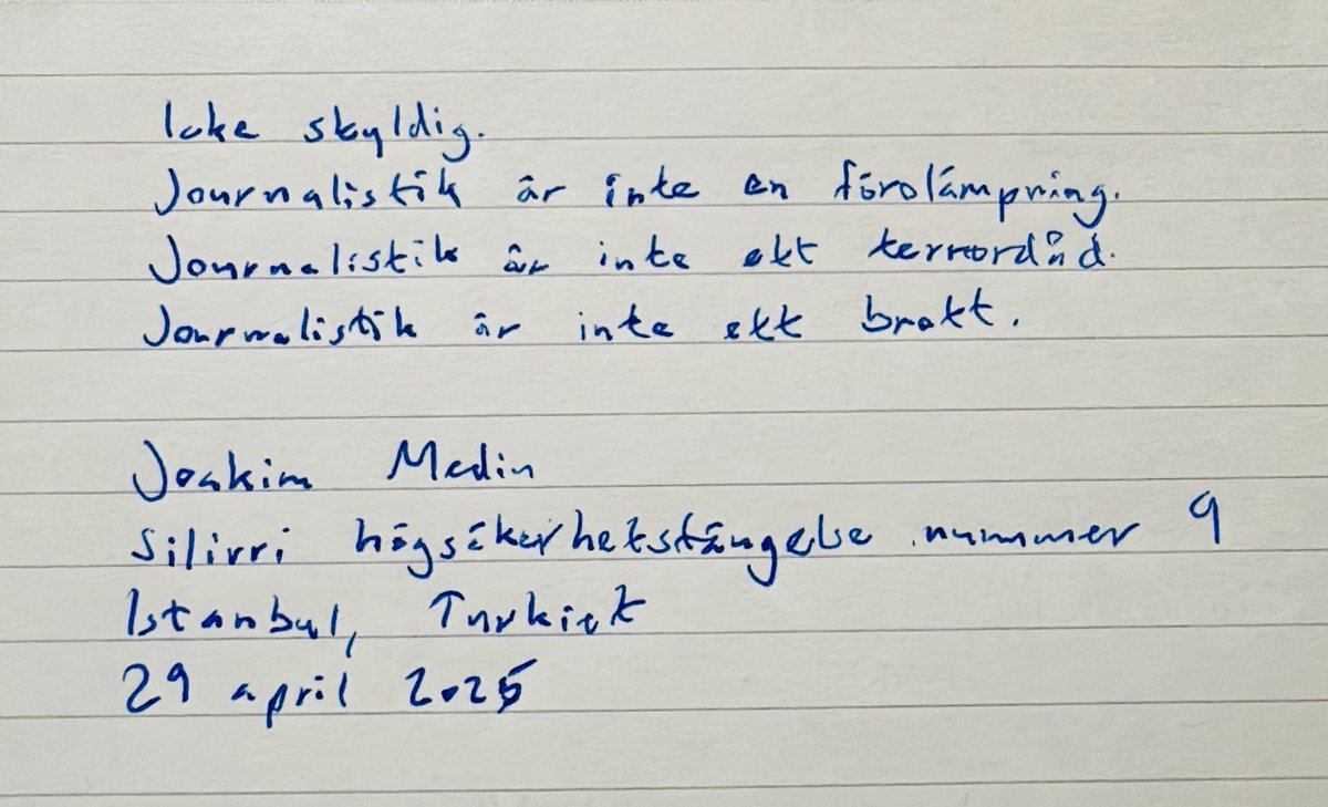 Icke skyldig.

Nytt brev från Joakim Medin. 

Läs, dela, publicera. Allt stöd behövs.

#FreeMedin