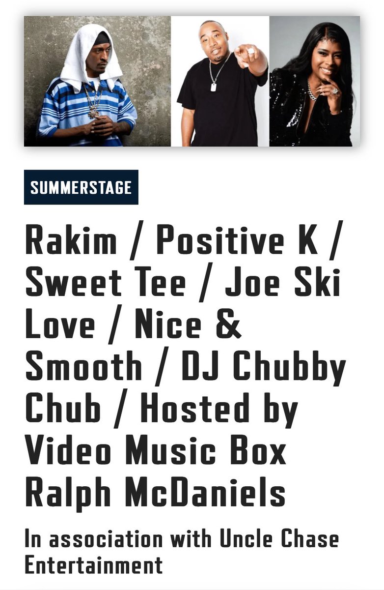 Positive_K_'s tweet photo. Come Rock with me on my birthday, August 9 Staten Island city parks soundstage Hip-Hop is definitely in the building!!!!!
#positivek #Rakim #Sweettee #niceandsmooth #ralphmcdaniels https://t.co/DpoV5FYkVM