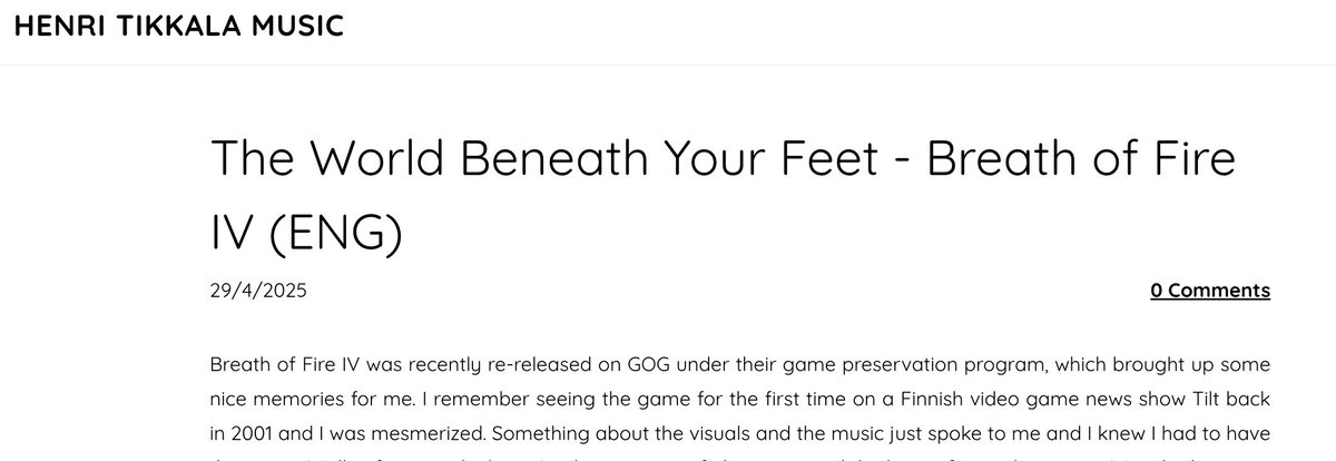 HenkkaStorm's tweet photo. New blog post to celebrate the re-release of Breath of Fire IV on GOG. The music in this game is simply wonderful and I wanted to give it a closer look. Link in the comments. https://t.co/zq7sKNumm8