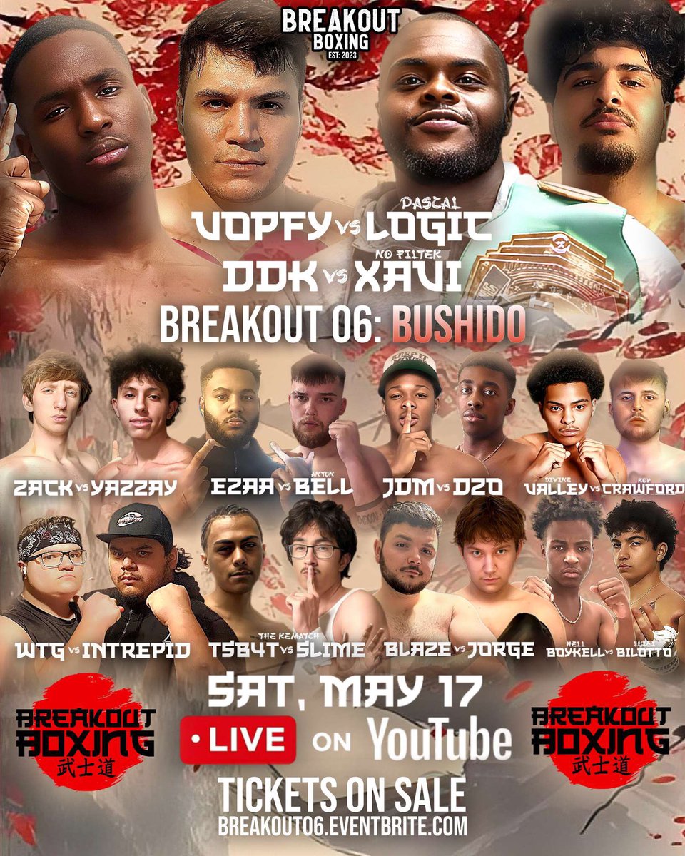 breakoutboxing's tweet photo. ๐จBreakout 06: Bushido๐จ
We would like to announce the Breakout 06 Main Card & The Rested Prelims ๐ฅ
๐๏ธ May 17th, 2025
๐ Baltimore, Maryland
๐๏ธ - https://t.co/IDRjMmid8P
#Breakout06 #Bushido #RestedPrelims https://t.co/jxspbjlImW
