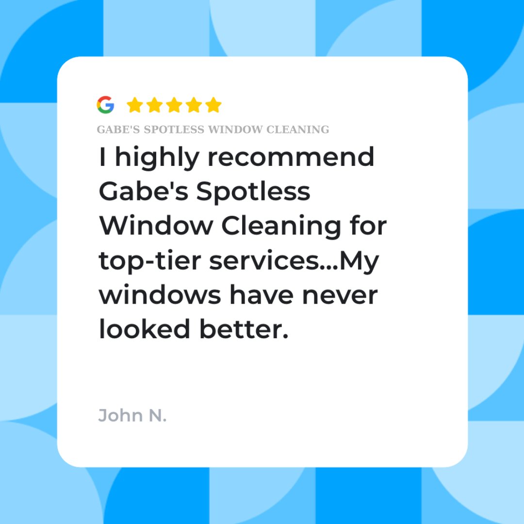 Great review from John N.... "I highly recommend Gabe‘s Spotless Window Cleaning for anyone looking for top-tier window cleaning services. They were prompt, very professional and incredibly thorough. My windows have never looked better." Thank you, John! #testimonialtuesday