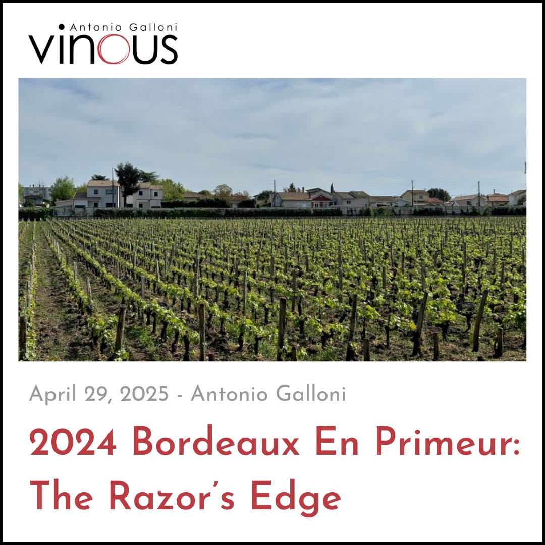"Bordeaux endured a challenging growing season in 2024. Despite heavy rainfall and disease pressure, the most skilled winemakers found a way to make gorgeous wines." Read Antonio Galloni's article, 2024 Bordeaux En Primeur: The Razor’s Edge, on Vinous now.
vinous.com/articles/2024-…