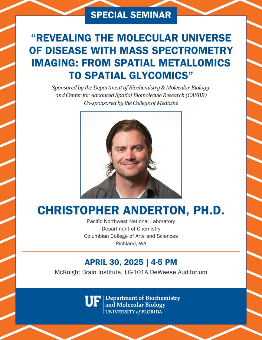 Attention <a href="/UFMedicine/">UF Medicine</a> community, check out the following special seminar tomorrow April 30th, 4 to 5 PM in the MBI, LG-101A DeWeese Auditorium. Sponsored by the Department of Biochemistry &amp; Molecular Biology, the seminar features Dr. Christopher Anderton from <a href="/gwucolumbian/">GW Arts & Sciences</a>.