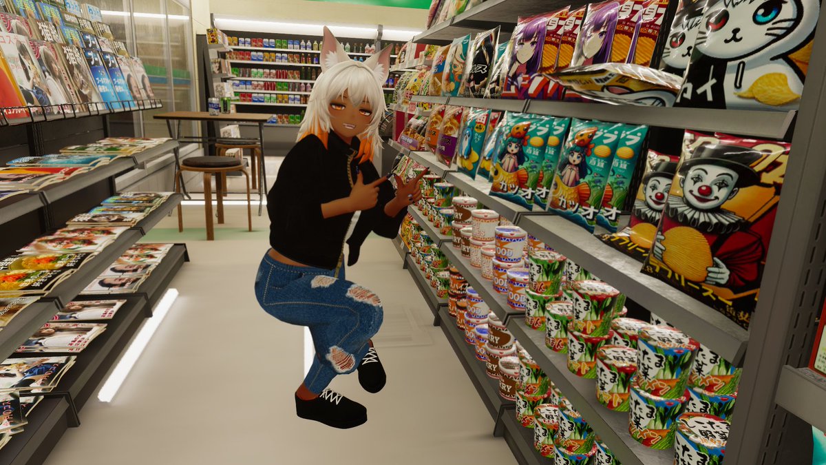 tafu_vr's tweet image. おはようございます～
本日も出発前に少しだけ

こちらは魅惑的な深夜のコンビニです
こんな時間に食べたら…ってものほどついつい買ってしまう深夜の誘惑
あと、新商品に弱い…です

world名:Fuji Konbini （コンビニ）
vrchat.com/home/world/wrl…
#VRChat_world紹介
#VRChatPhotography
#シャーレン