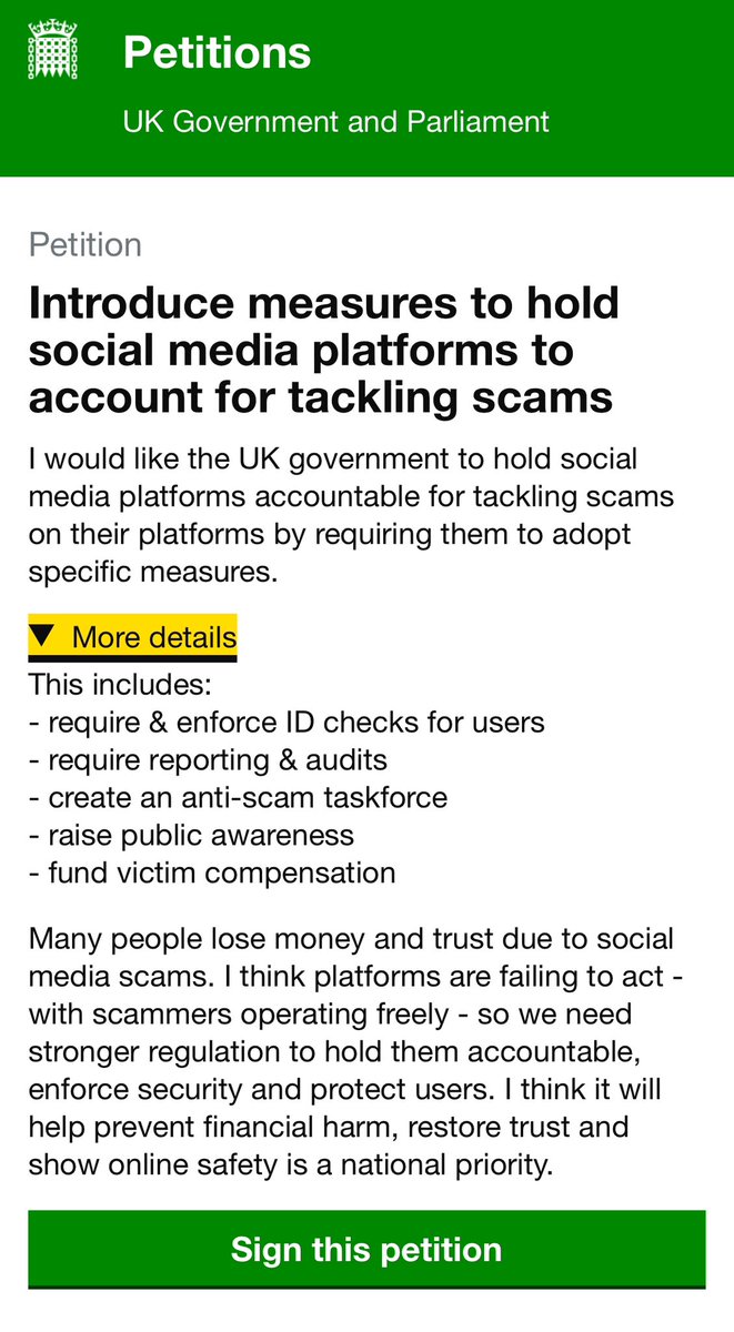 Please help share and help protect innocent people from the criminal scammers that plague social media! 

It’s time to put this to a stop!! ⛔️

Link for petition- petition.parliament.uk/petitions/7139…