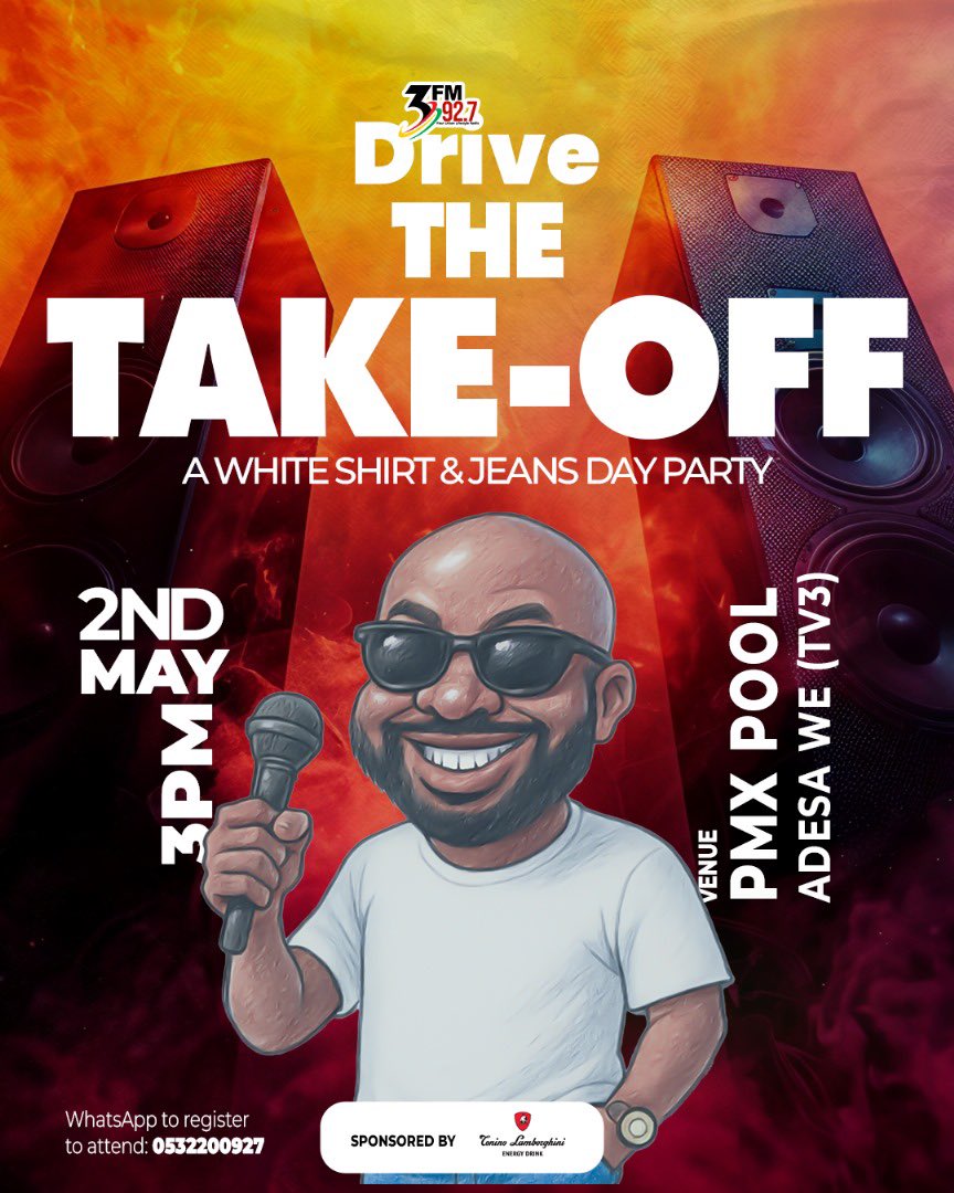 trigmaticrocks's tweet image. I’m back on your airwaves !
#DriveTheTakeOff – White Shirt &amp;amp; Jeans Day Party
May 2 | 3PM | PMX Pool
Free! WhatsApp 0532200927 to register
#TrigOn3FMDrive #TheTakeover