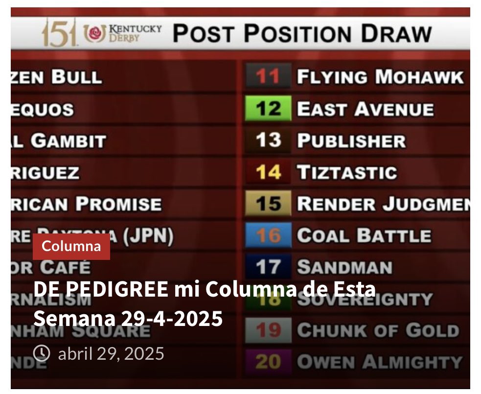 DE PEDIGREE mi Columna de Esta Semana 29-4-2025, ya pueden leerla en dangelospicks.com