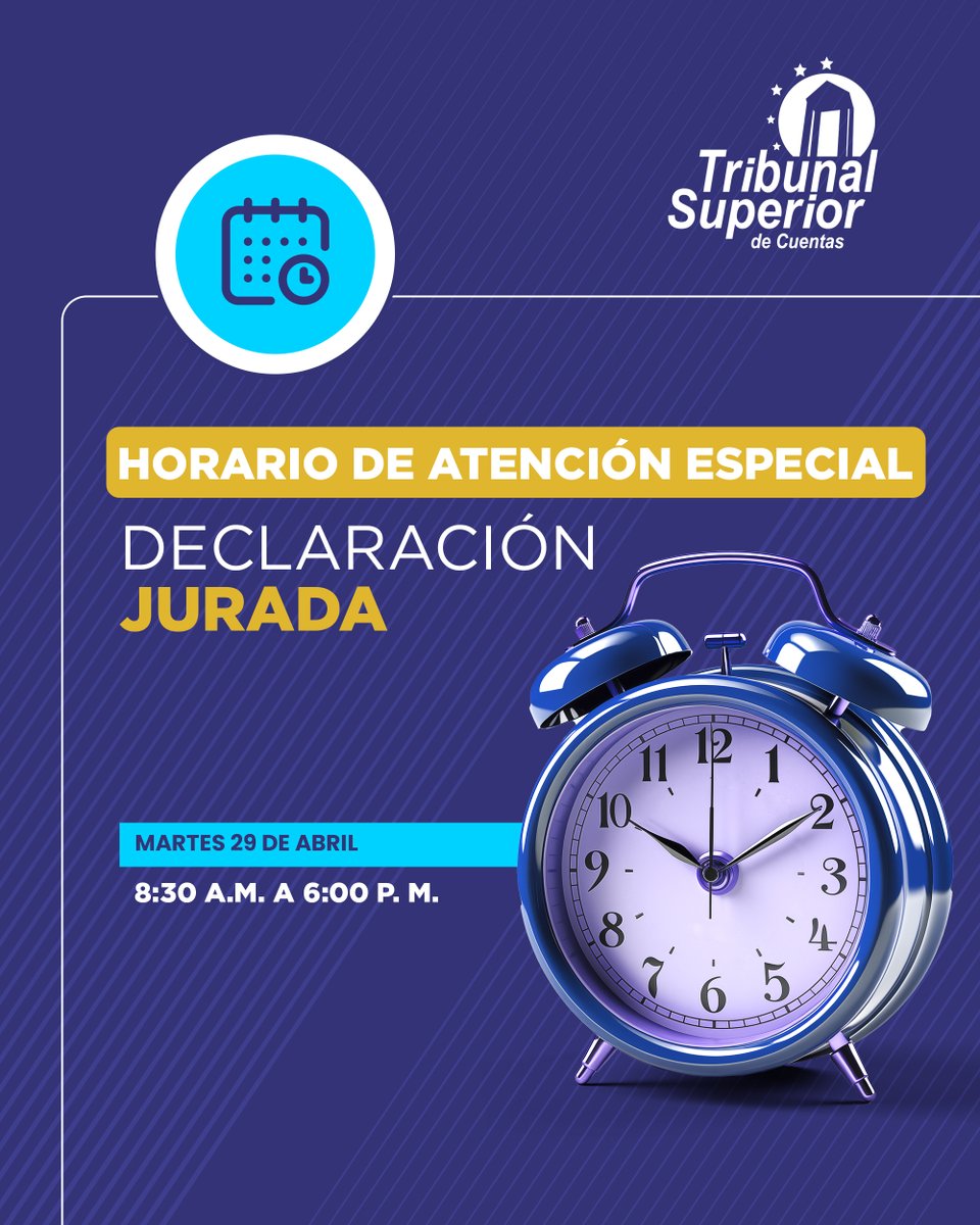 🔔 Le recordamos que hemos habilitado un horario especial para la actualización de tu Declaración Jurada de Ingresos, Activos y Pasivos.

🗓️ Fecha: martes 29 de abril
⏰ Horario: 8:30 am a 6:00 pm