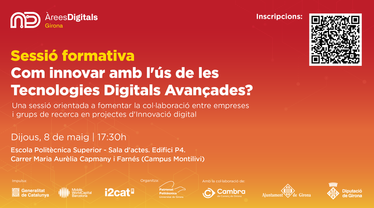 El proper 8 de maig a les 17h30 ens trobareu a la sessió "Com innovar amb l’ús de les tecnologies Digitals Avançades”, organitzada per <a href="/PatronatEPS/">Patronat Politècnica</a>, on hi participarem! 
#innovacio #TransformacioDigital