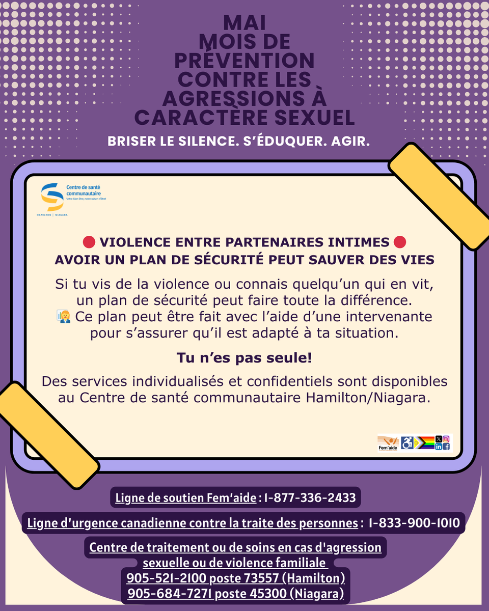 Centre de santé communautaire Hamilton/Niagara (@cschniagara) on Twitter photo La violence sexuelle peut survenir dans une relation entre partenaires intimes et au sein de couples mariés.
La reconnaître est la 1re étape pour s’en protéger.
On peut aider💜
Welland au 905-734-1141
Hamilton au 905-528-0163
<a href="/FemaideON/">Fem'aide 1-877-336-2433</a> <a href="/AOcVFOntario/">Action ontarienne 🚺</a> <a href="/WAWGHAMILTON/">Hamilton WAWG</a> <a href="/cevaw_niagara/">CEVAW</a> La violence sexuelle peut survenir dans une relation entre partenaires intimes et au sein de couples mariés.
La reconnaître est la 1re étape pour s’en protéger.
On peut aider💜
Welland au 905-734-1141
Hamilton au 905-528-0163
<a href="/FemaideON/">Fem'aide 1-877-336-2433</a> <a href="/AOcVFOntario/">Action ontarienne 🚺</a> <a href="/WAWGHAMILTON/">Hamilton WAWG</a> <a href="/cevaw_niagara/">CEVAW</a>