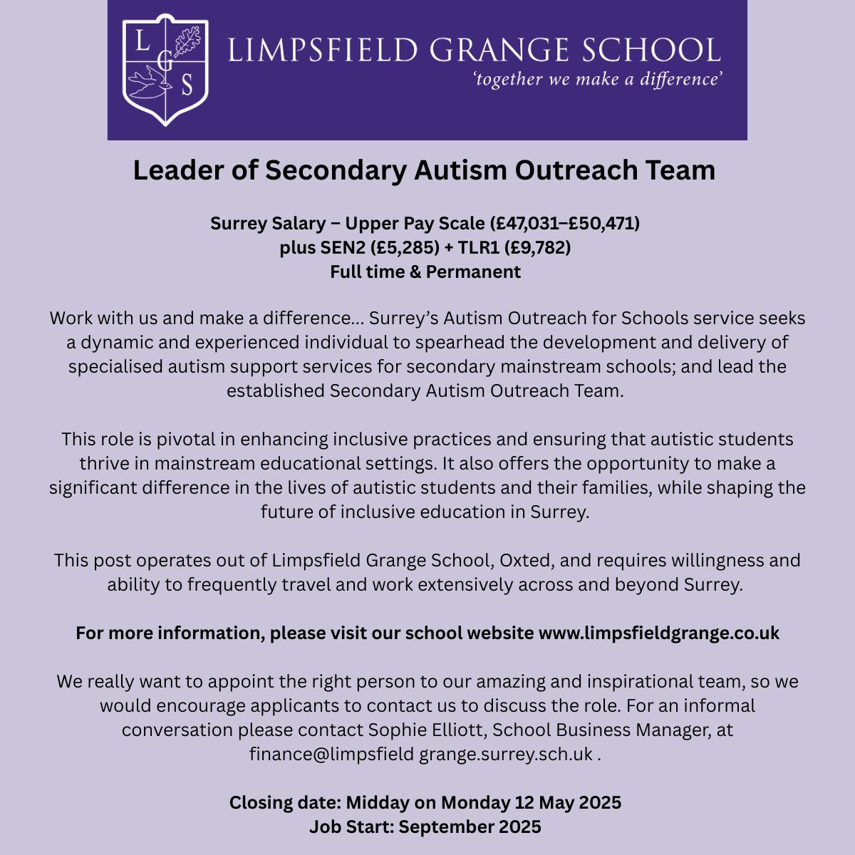 Fantastic opportunity to lead our amazing secondary outreach team here <a href="/LimpsfieldGrang/">Limpsfield Grange</a>