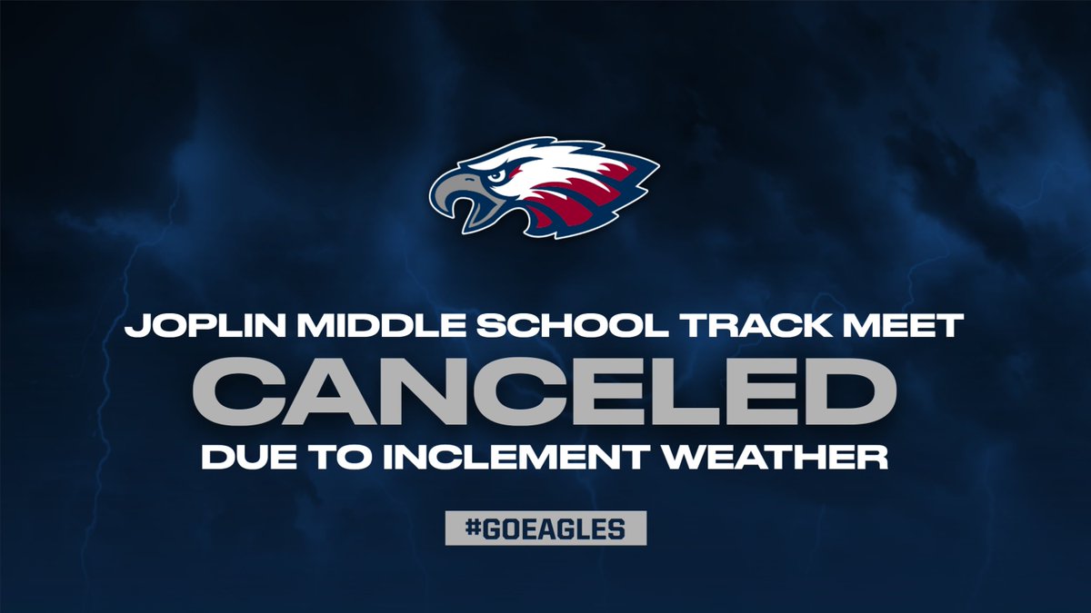 Due to heavy rains this morning and anticipated continual rainfall this afternoon, the Joplin Middle School track meet scheduled for today has been canceled.
