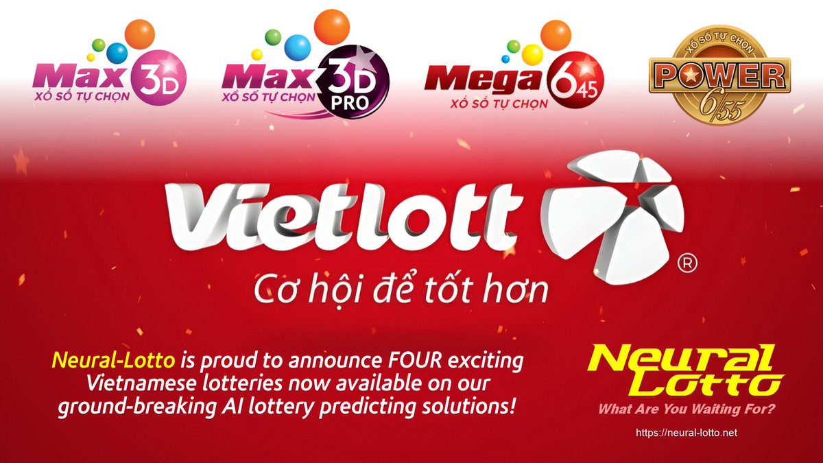 Neural_Lotto's tweet photo. Neural-Lotto is proud to announce FOUR exciting Vietnamese lotteries now available on our ground-breaking AI lottery predicting solutions!

https://t.co/iIjH7tfslq

#neurallotto #lottopredicting #Vietlott #Max3D #max3Dpro #mega645 #power655 #VietlottSMS https://t.co/3oUjzPDU9r